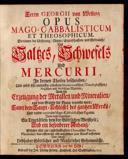 Cover of Herrn Georgii von Welling opus mago-cabbalisticum et theosophicum