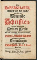Cover of Herrn Bernhardi, Grafen von der Marck und Tervis chymische Schrifften von dem gebenedeyten Stein der Weisen