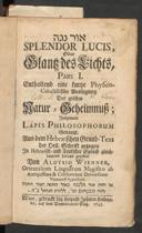 Cover of Splendor lucis, oder Glantz des Lichts, pars I
