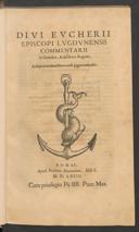 Cover of Divi Eucherii episcopi Lugdunensis commentarii in genesim, & in libros regum