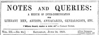 Cover of Notes and Queries, Number 85, June 14, 1851