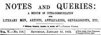 Cover of Notes and Queries, Vol. V, Number 116, January 17, 1852