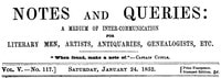 Cover of Notes and Queries, Vol. V, Number 117, January 24, 1852