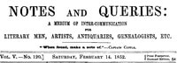 Cover of Notes and Queries, Vol. V, Number 120, February 14, 1852