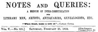 Cover of Notes and Queries, Vol. V, Number 121, February 21, 1852