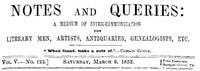 Cover of Notes and Queries, Vol. V, Number 123, March 6, 1852