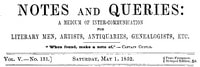 Cover of Notes and Queries, Vol. V, Number 131, May 1, 1852