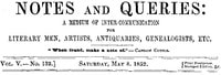 Cover of Notes and Queries, Vol. V, Number 132, May 8, 1852