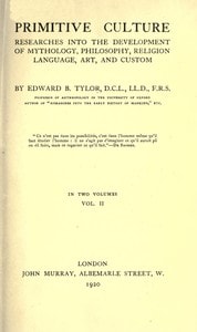 Cover of Primitive culture, vol. 2 (of 2)