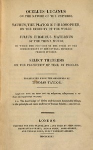 Cover of Ocellus Lucanus on the nature of the universe
